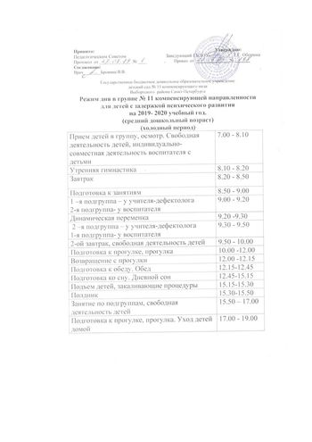 Режимы дня на 2019-2020 учебный год