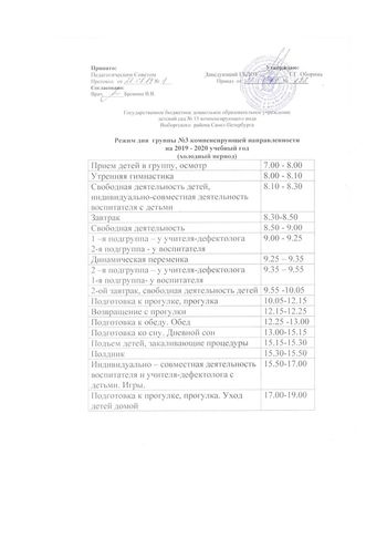 Режимы дня на 2019-2020 учебный год