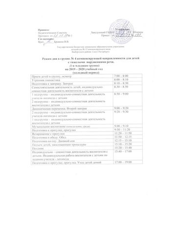 Режимы дня на 2019-2020 учебный год